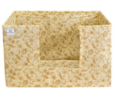 Heart Home Metallic Flower Printed Non-Woven Foldable Saree Stacker, Wardrobe Organizer, Storage Bin With Handle (Ivory)-HS43HEARTH26366